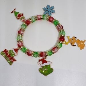 Handmade Glass Christmas The Grinch Max Beaded Charm Bracelet